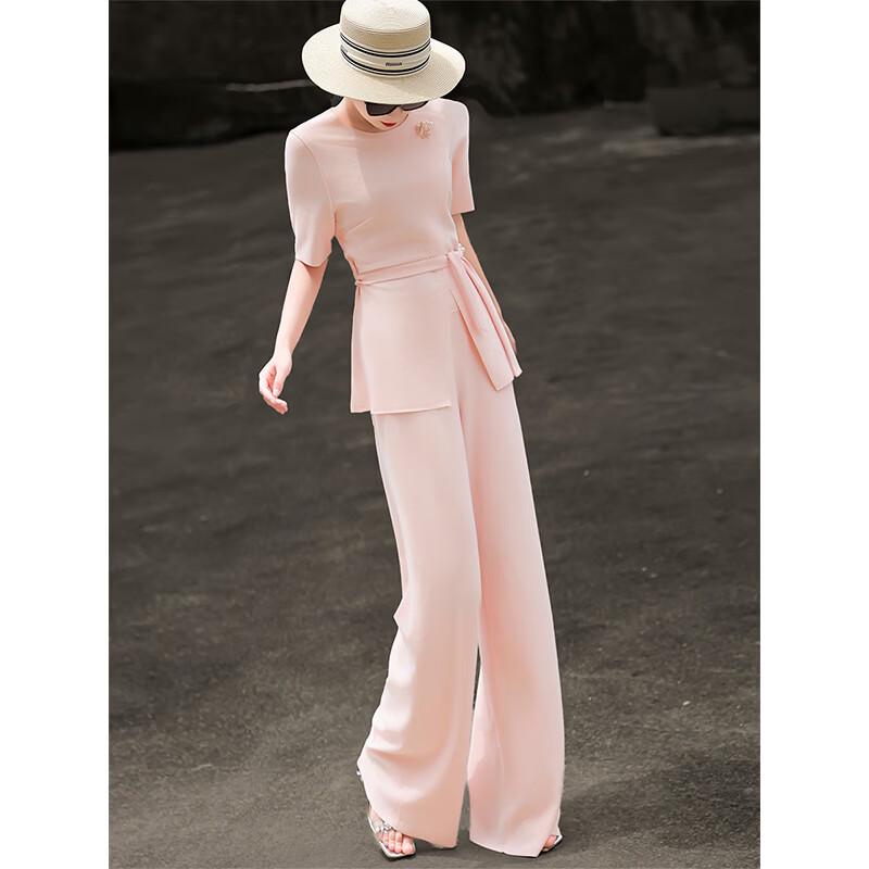 Elegantes Damen-Hosenanzug-Set mit kurzen Ärmeln und weitem Bein