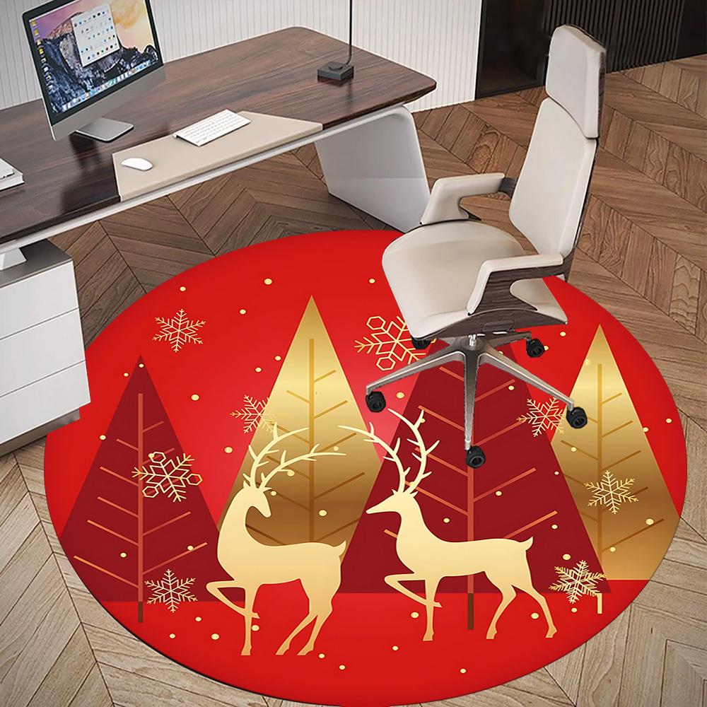 1pc Christmas, deer Round Chair mat Area Rug - Non-Slip, Floor Mat for Office, Bedroom, and Indoor Decor c1125374