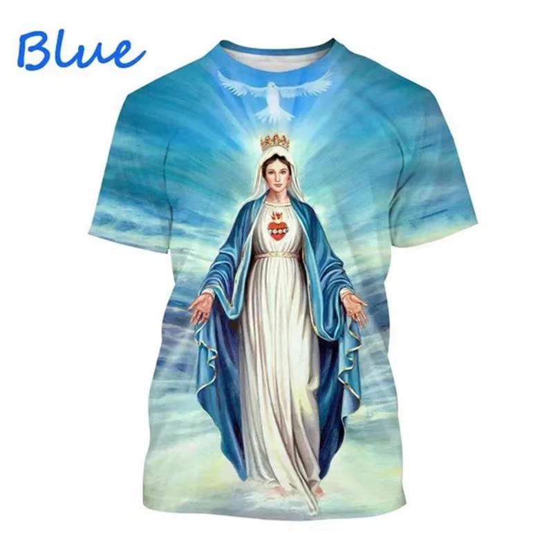T-shirt Imprimé 3D Vierge Marie Déesse de la Miséricorde de Pâques Chrétien Béni Jésus Dieu T-shirt Style Féminin Vêtements Hauts à Manches Courtes T-shirt