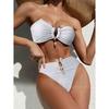Women 2Pcs Sexy Strapless Bandeau Swimsuit Tube Top and High Waist Thong Bikinis Set Solid Color Beach Bathing Suit