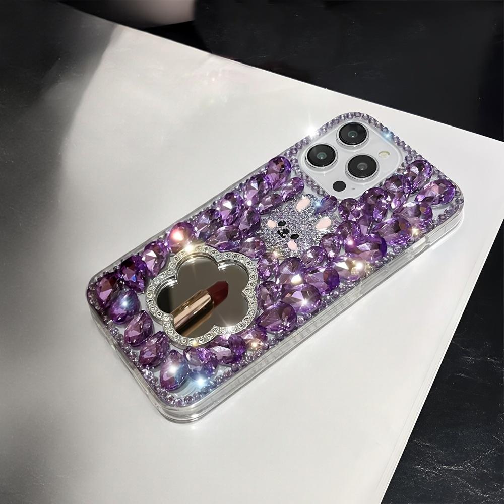 Glitzer-Strass-Handyhülle mit Herzspiegel und süßem Hasendesign, Für iPhone 17 16 15 14 13 12 11 Pro Max Air mini 16e 8 7 Plus X XS XR SE 2022