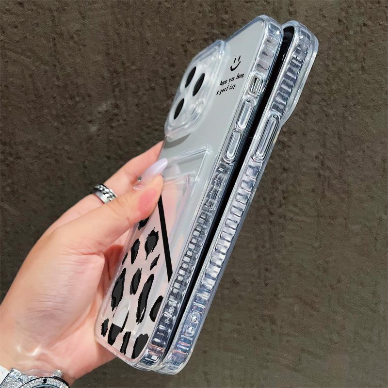 Card Slot Holder Silicone Wallet Pocket Case For Oppo A38 A58 A60 A78 Vivo V27E V27 Pro Samsung A06 A16 A36 A56 Redmi Note 13 Cover Clear Phone Bumper