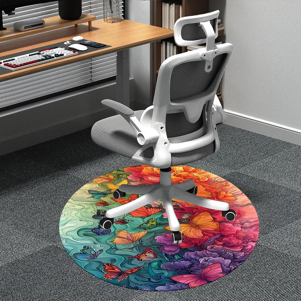 

1pc Butterfly Garden Office Round Area Rug, Indoor Mat Suitable ForOffice, Under Office Chairs Bedroom Living Room Home Decor, D143 80cm by 80cm