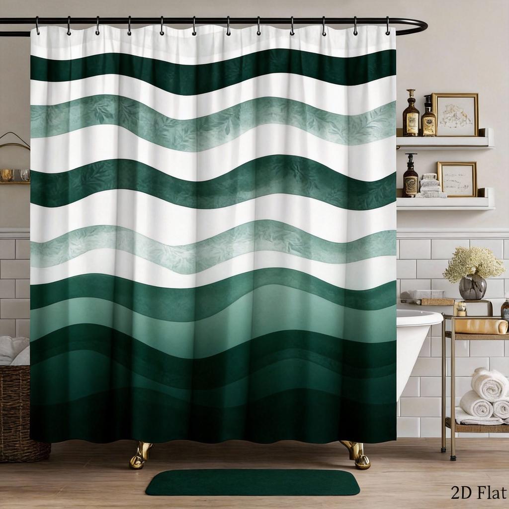 Wave Shower Curtain Teal Aqua Watercolor Stripes Polyester Bath Curtain with Hooks for Modern Minimalist Decor