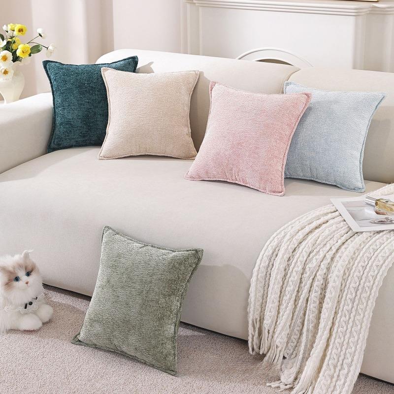 Large Size Thickened Chenille Throw Pillow Cover Removable Washable Solid Color Sofa Square Waist Cushion Case Home Decoration