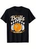 Men's Funny Bowling & Strike Graphic T-Shirt - Retro Bowling Alley Print Tee with Rub My Balls for
