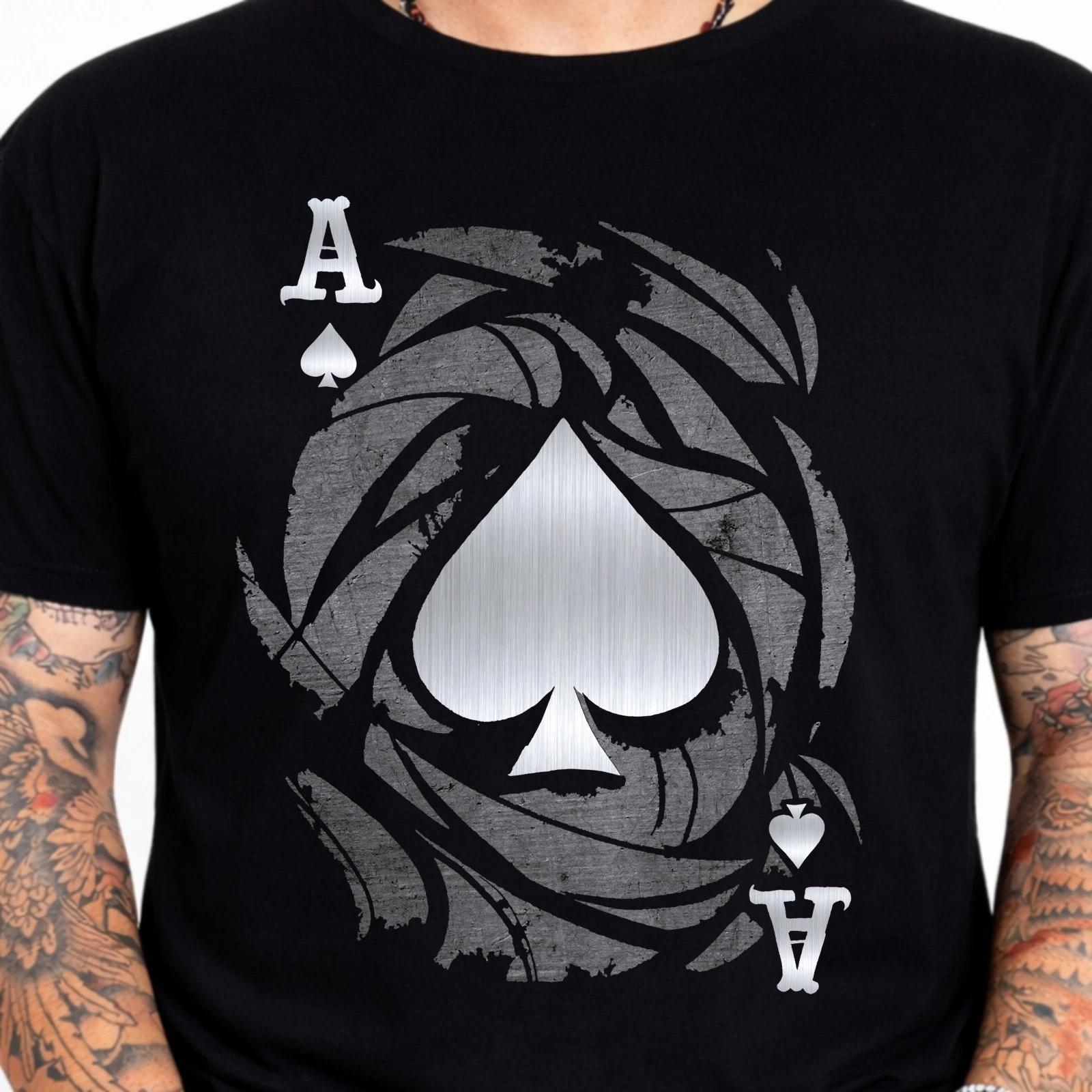 Ace Of Spades Grunge Poker Graphic T-Shirt Playing Card Casino Gambler Tee. XL