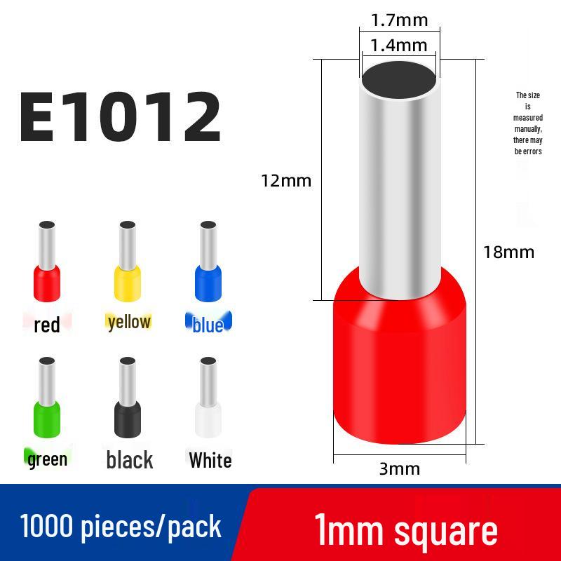 Copper Nickel Plated Tubular Terminal, 1000 Pieces - European Style Pre-Insulated Pin Crimp Lug for Wiring.