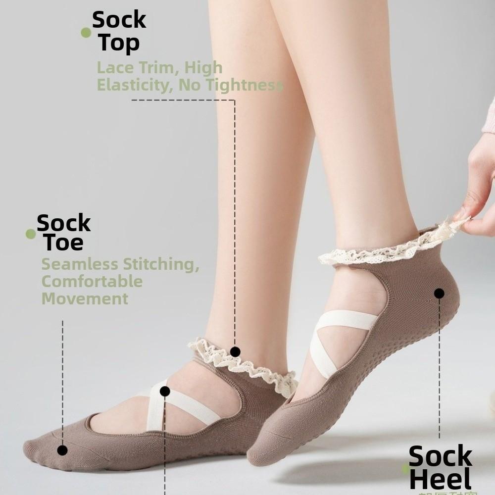 Lace Trim Bias-cut Ankle Socks Cross Strap Pilates Socks Gifts Yoga Socks Dance Fitness