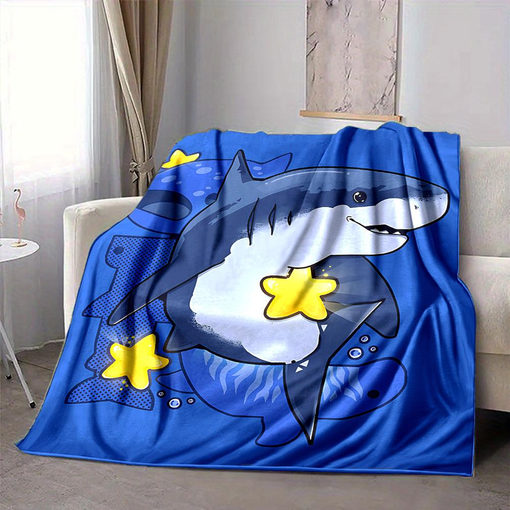 1pc Shark Star Blanket, Lightweight Flannel Throw Blanket For Sofa, Bed, Travel, Camping, Living Room, Office, Couch, Chair, And Bed