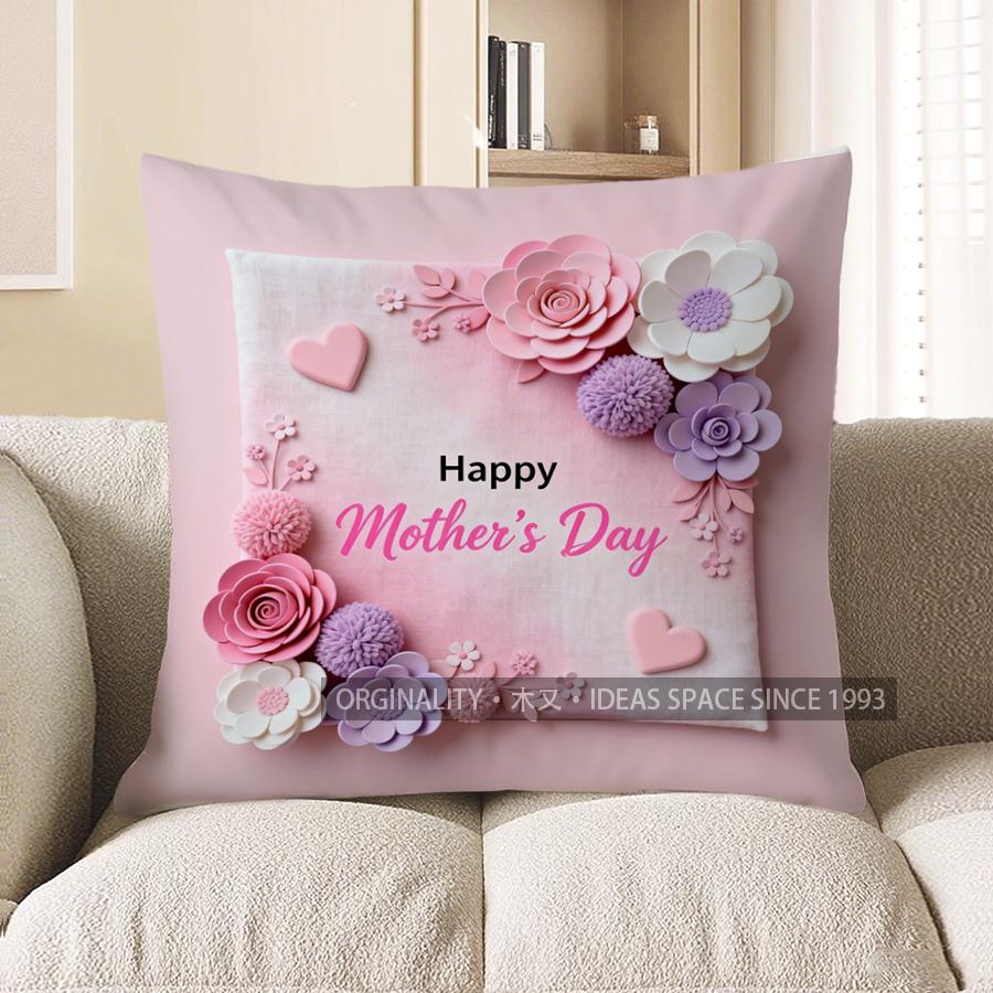 Home Decor Happy Mother'S Day Floral Heart Pillow Pattern Cushion Cover Suitable For Sofa Bedroom Car Pillow Cover