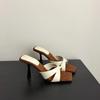 Fashion 2025 New Women's High Heels Sandal Square Head Cross Strap One Line Thin Heel Suitable  Wearing Outdoor Slippers