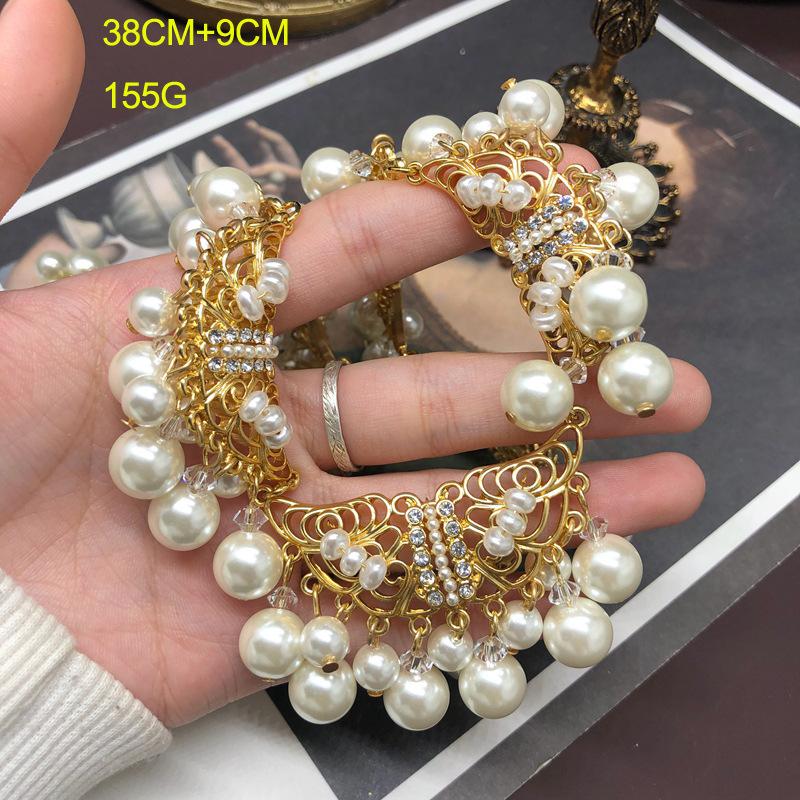 Retro Heavy-duty Bohemian Pearl Frill Design High-end Necklace and Stud Earring Set - Elegant and Versatile Vintage Accessory