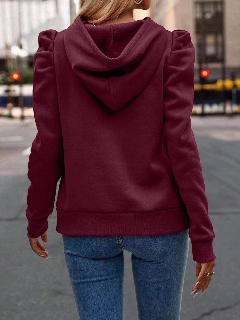 Women's 2024 Autumn/Winter Stacked Collar Hooded Solid Pullover Sweatshirt