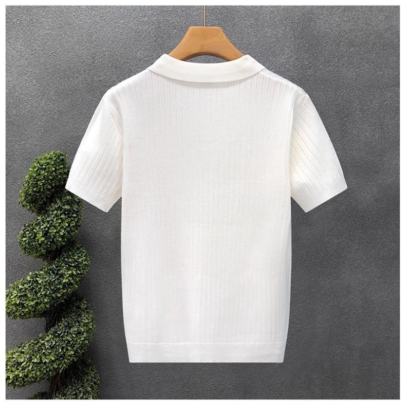 Men Casual Loose Short Sleeve Collared Color Block Big Size Knit Polo Shirt