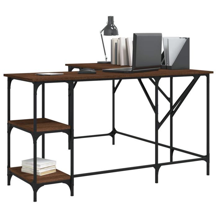 VidaXL Bureau, Table d'Ordinateur avec Étagères, Bureau d'Ordinateur avec Pieds, Table d'Écriture Chambre, Industriel, Chêne 837591