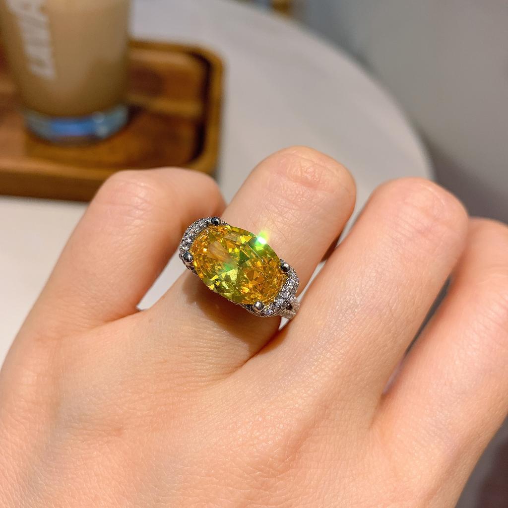 Jewelry Ring Women'S Imitation Color Treasure Ring Luxury Diamond-Set Women'S Dan Ring Main Stone 10 * 14