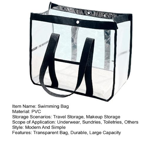 Swimming Bag, Waterproof PVC Large Capacity Beach Bag, Portable with Zipper/Button Closure Storage Bag, for Toiletry Cosmetics Organize
