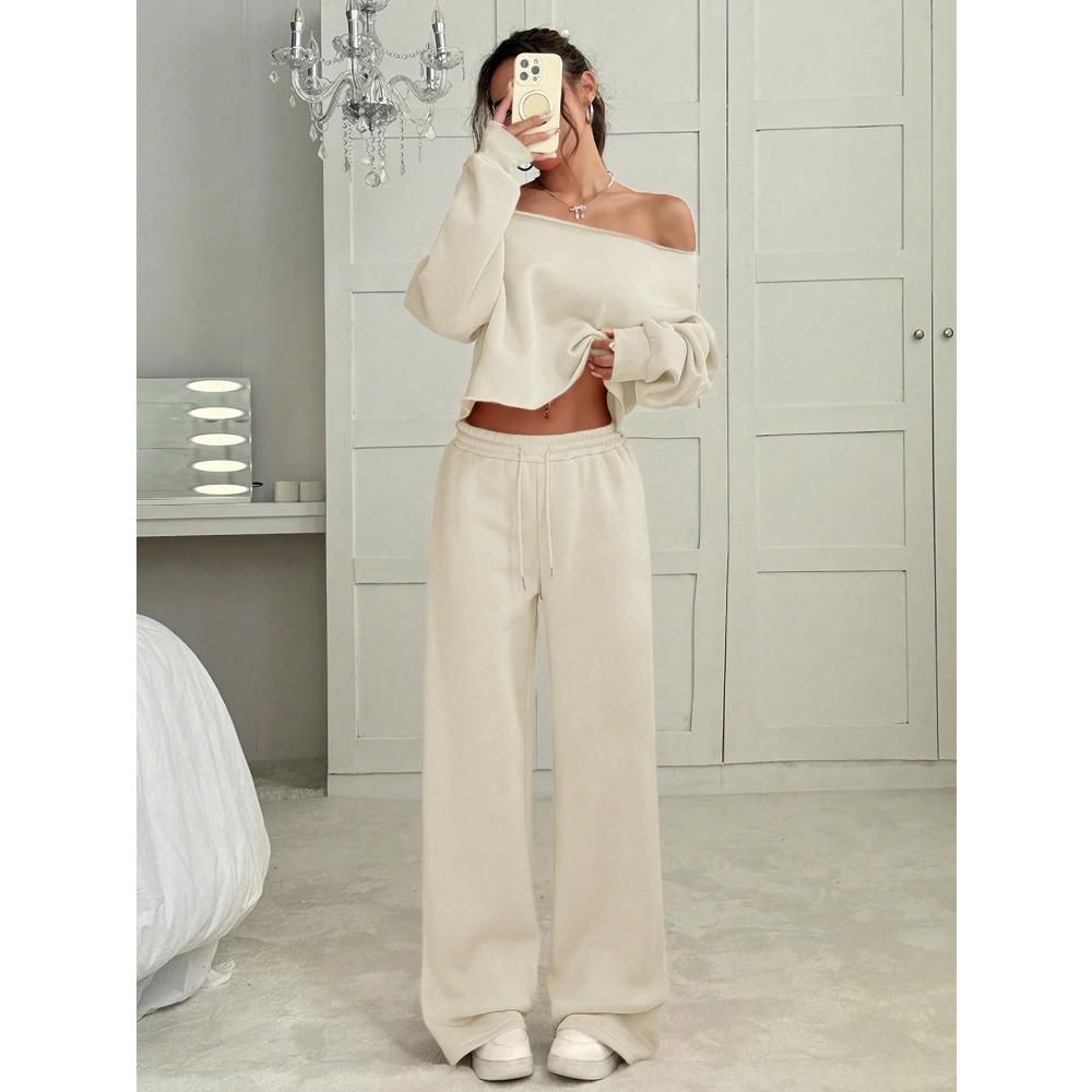 New Autumn and Winter Casual Loose Round-neck Long-sleeved Sweatshirt and Long Pants Set for Women
