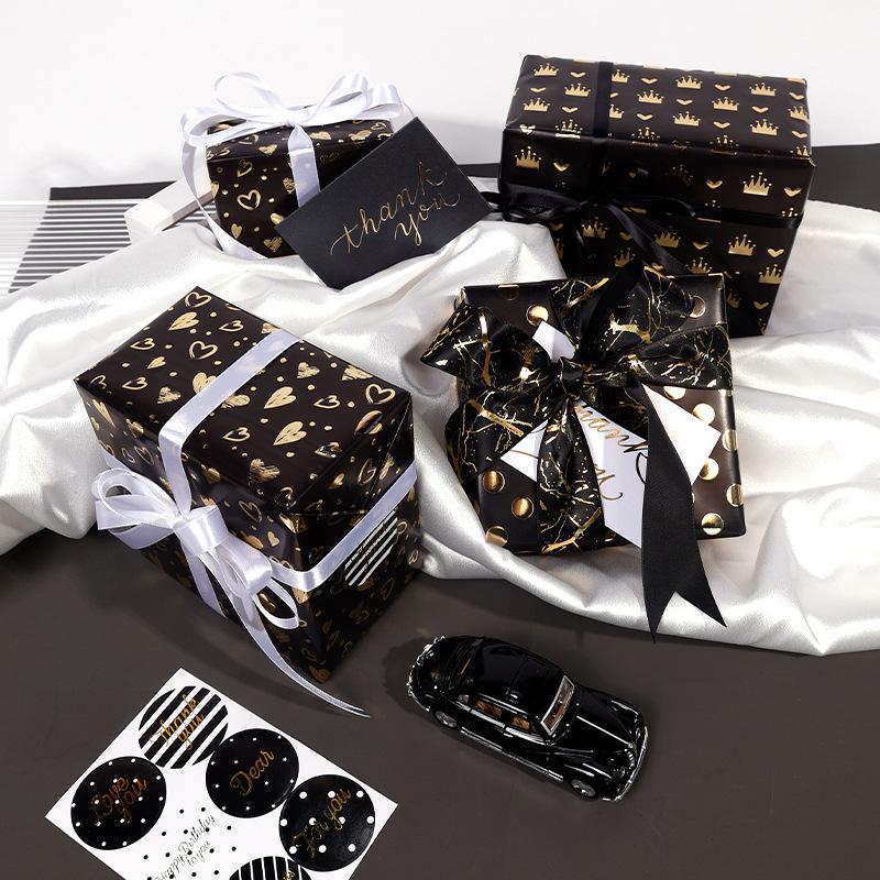 Black Gold Polka Dot and Crown Large Gift Wrapping Paper