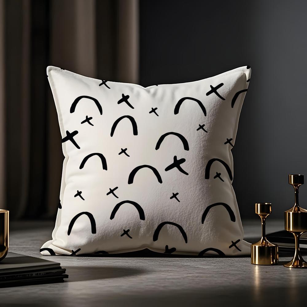 Black And White Abstract Style Cushion Cover Anti-dustmite Pillowcase Invisible Zipper Silky Short Plush Sofa Cushion Cover