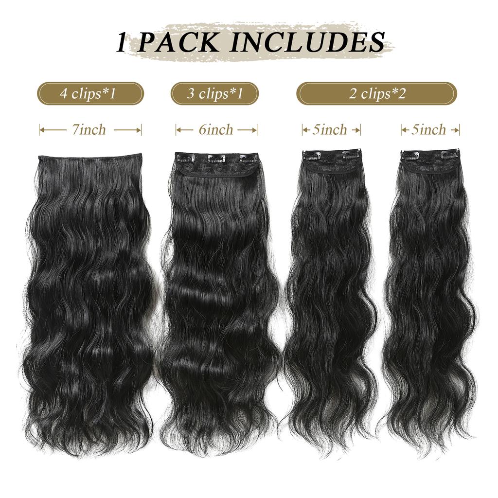 22Inch Black Synthetic Hairpieces 4pcs Long Wavy Hair Pieces 11 Clips in Hair Extension Natural Looking Heat Resistant for Women