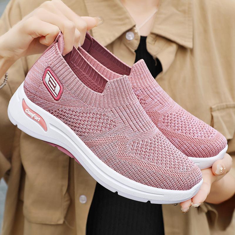 Shoes women's casual shoes flying woven breathable single shoes one pedal lazy shoes soft sole mother shoes versatile women's shoes