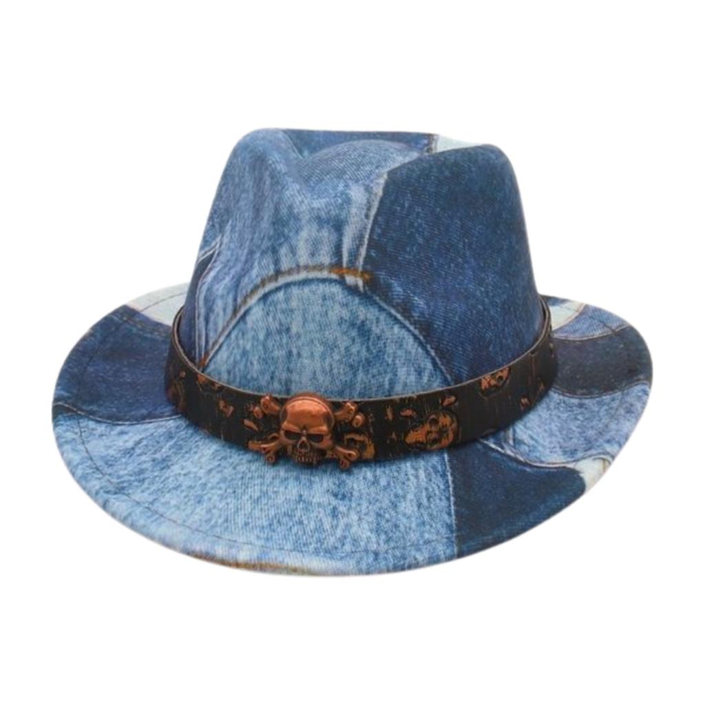 Skull Accessories Vintage Denim Splicing Top Hat Holiday Ethnic Premium Jazz Hat Children'S Hat