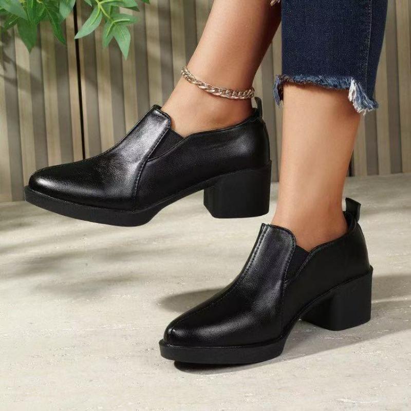 New Style Pointed-toe Thick-soled Heightening Shoes for Women, Anti-slip Shoes, Soft Leather Single Shoes