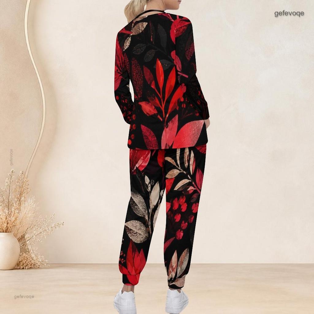 Women Plus Size Printed Nurse Scrub Set V Neck Long Sleeve Top And Pants With Pockets