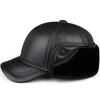 Men's Winter Genuine Leather Hat with Ear Protection and Fleece Lining - Warm Thickened Cowhide Lei Feng Style Cap for Outdoor Use