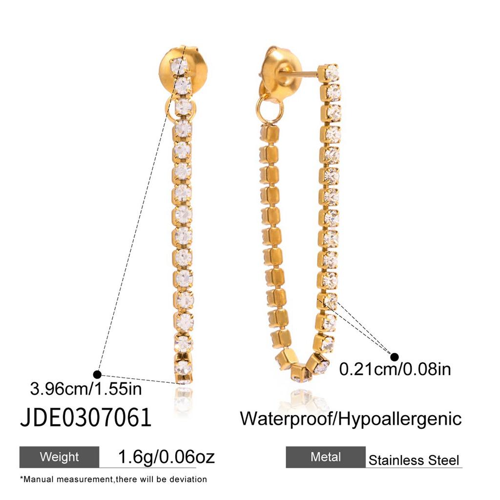 Youthway Minimalist Zircon Chain Tassel Earrings For Women Gold Plated Stainless Steel Earrings Simple Fashion Jewelry Gift