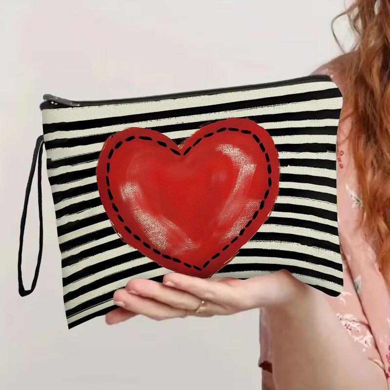 Women'S Makeup Bags,Polyester,Love & Letter Print,Zippered Cosmetic Pouches,Perfect Gift for Holidays & Outdoor Travel, Unisex