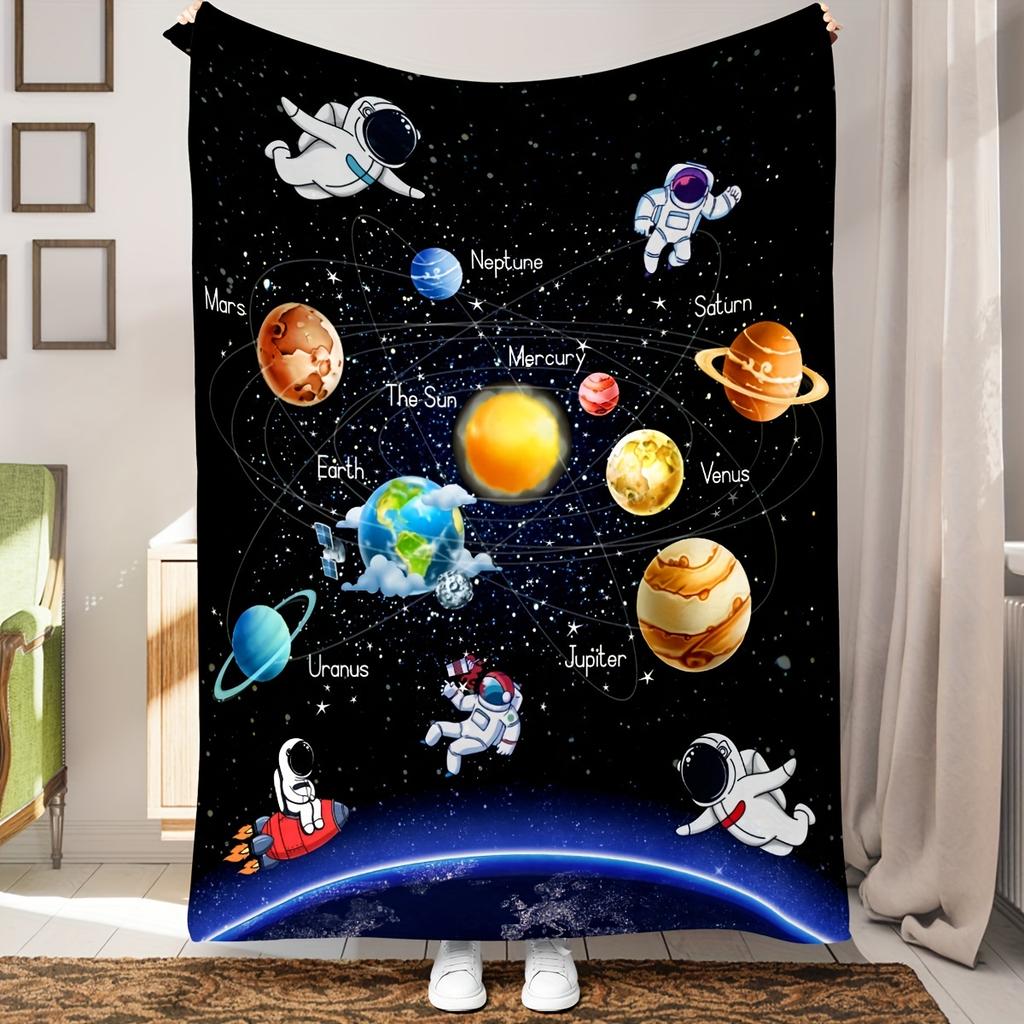 Manta con Estampado de Planeta Astronauta Manta de Franela Cálida y Confortable Para Sofá Cama Sofá Oficina Mantas Multiusos Regalo Para Todas las Estaciones