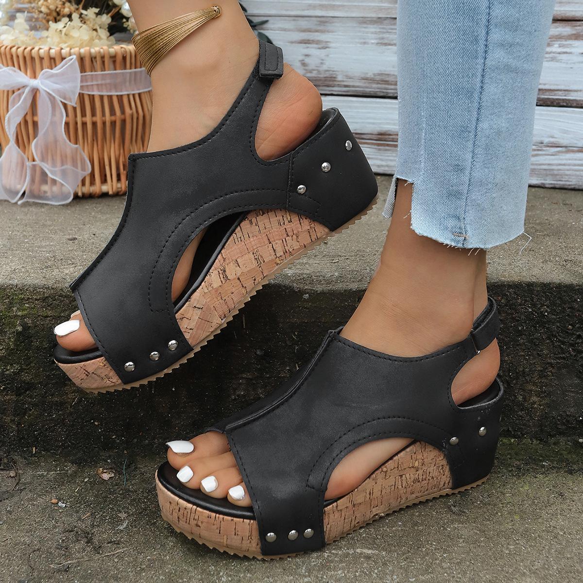 

Wedge Sandals Fashion Casual Fish Mouth Sandals Women s Hot Sandals 42 чорний