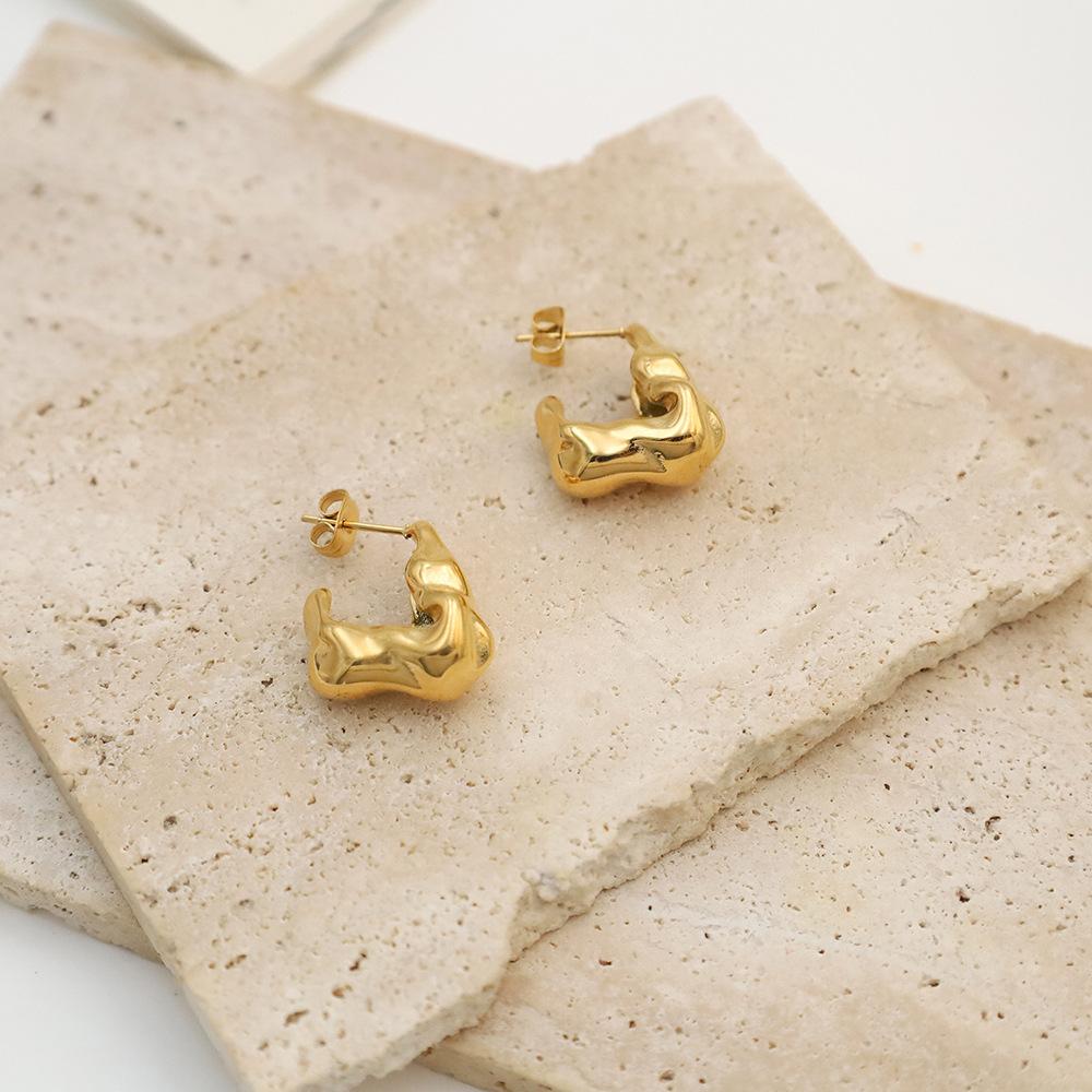 Personalized Irregular Titanium Steel Earrings Premium 18K Gold Geometric Embossed Stud Earrings Jewelry