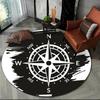 Compass Patterned Round Rug with Nautical Star Design Floor Mat for Living Room Bedroom Decor, Colorful Geometric Compass Rose