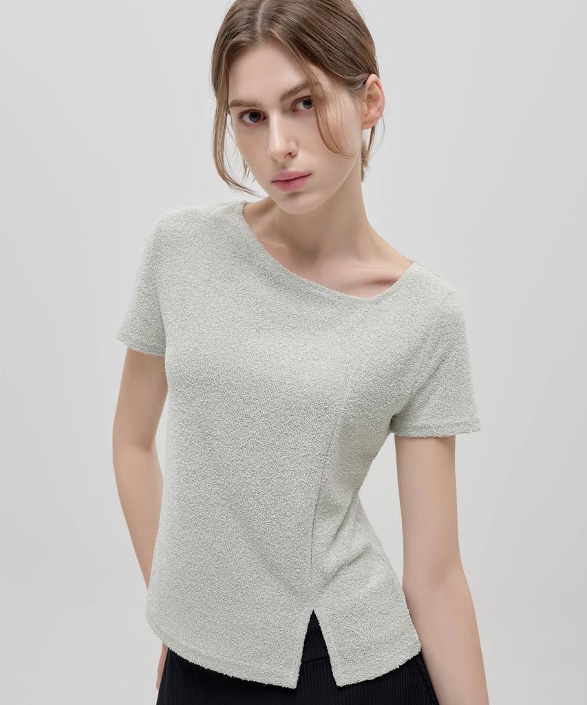 HYEYEONG KIM Boucle Asymmetrical Neck Short Sleeve Blouse - Mint