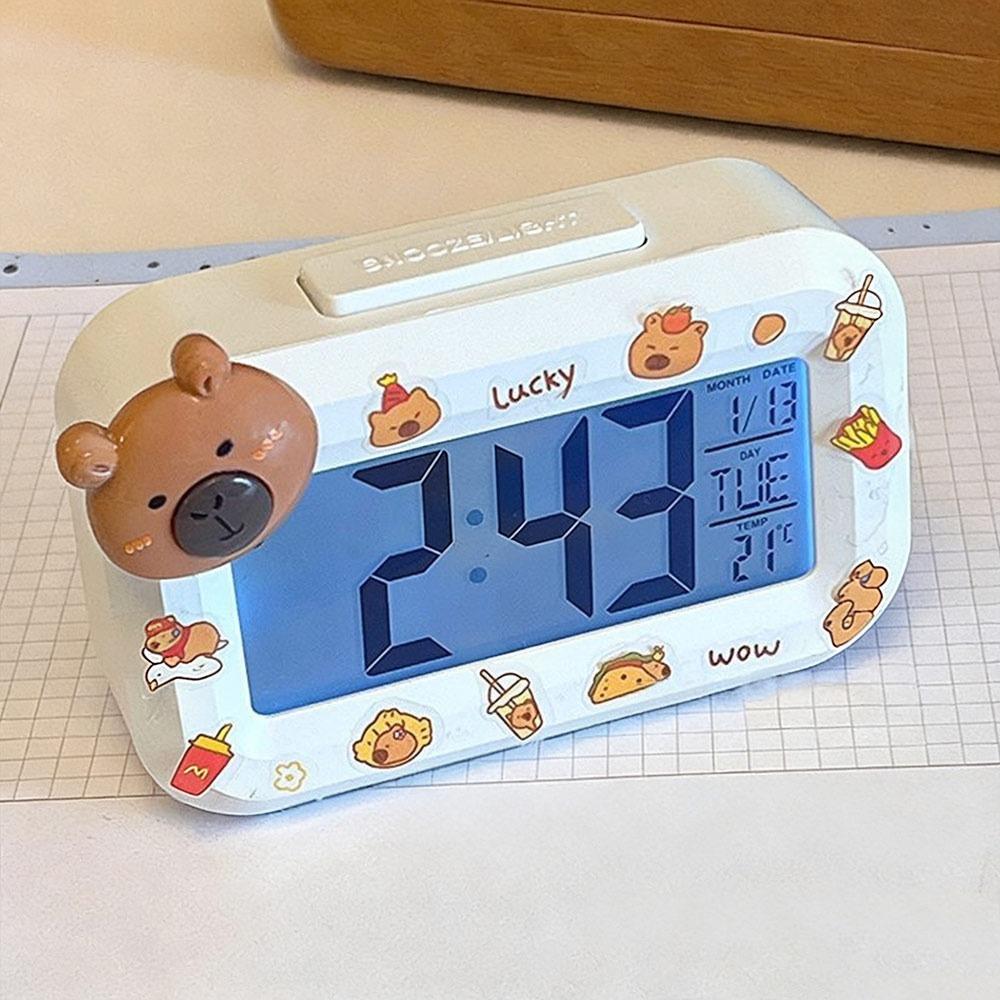 DIY Cartoon LED Digital Clock Silent Mini Capybara Alarm Clock with Night Light Desktop Clock Student Dormitory