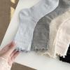 Ballet-Style Lace Mid-Calf Cotton Socks for Women - Trendy Korean/Japanese Design, Hollow Breathable, Perfect for Spring and Autumn