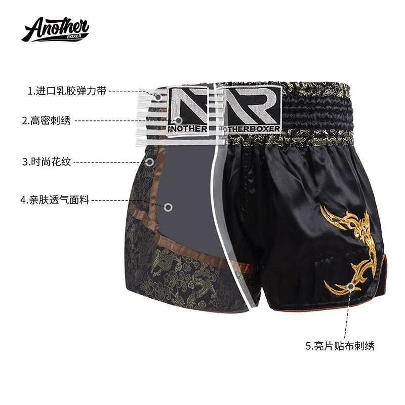Pantalones Cortos de Muay Thai AnotherBoxer para Hombres, Mujeres, Niños, Equipo de Entrenamiento y Combate MMA, Cuero Bordado, Combate