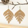Fashion Cutting Laser Wooden Drop Earrings Set Ethnic Cute Beautiful Leaf Feather Geometry Colorful  Hanging Dangle Zircon