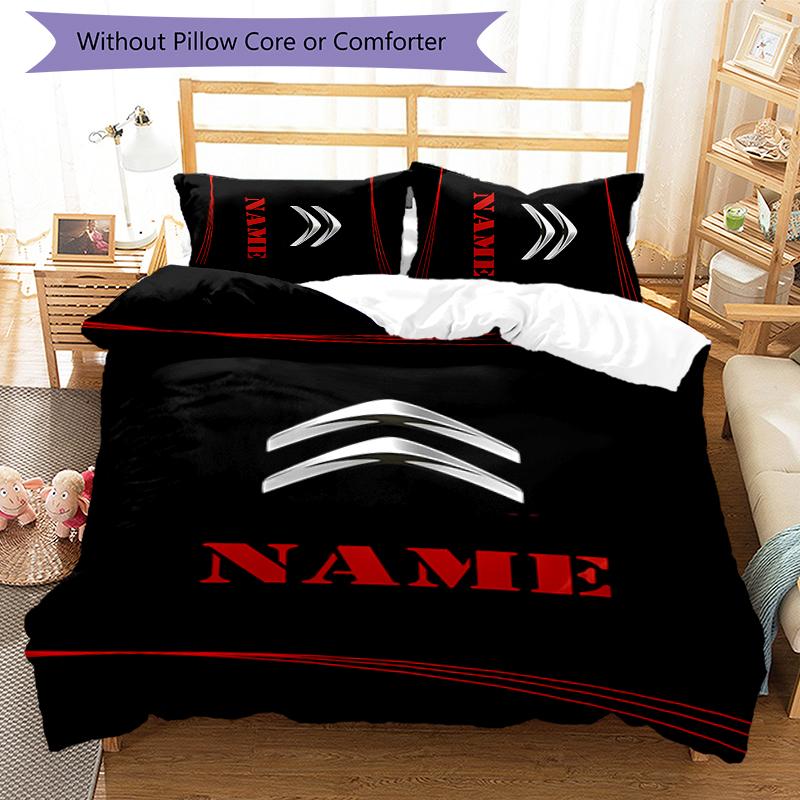 3pcs Custom Name Citroen logo Bedding Set Duvet Cover Closure Includes 1 Duvet Cover & 2 Pillowcases for All Seasons Bedroom Decor