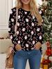 Tops for Women 3D Christmas Print Round Neck Long Sleeve T-shirt Fall Casual Slim Pullover Women's Long Sleeve Top