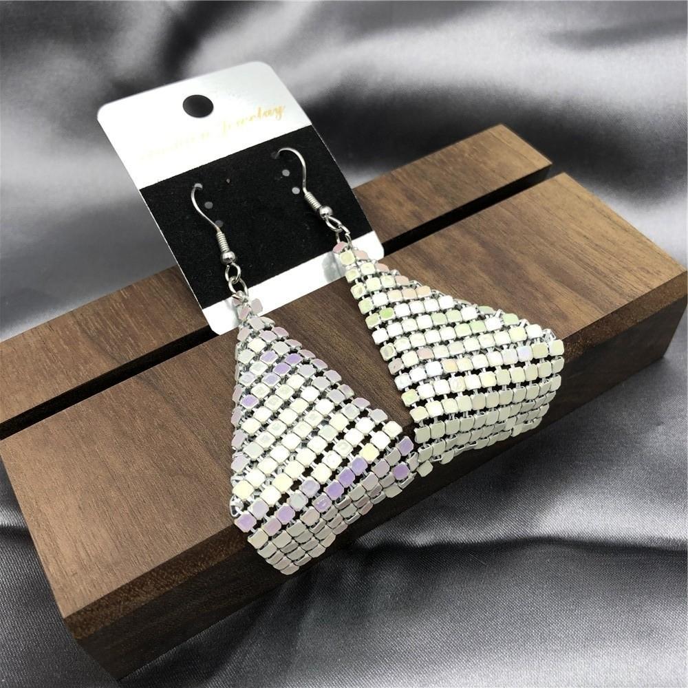 Exaggerated Geometry Metal Sequins Earrings Shine Mesh Dangling Pendant Earrings Music Festival