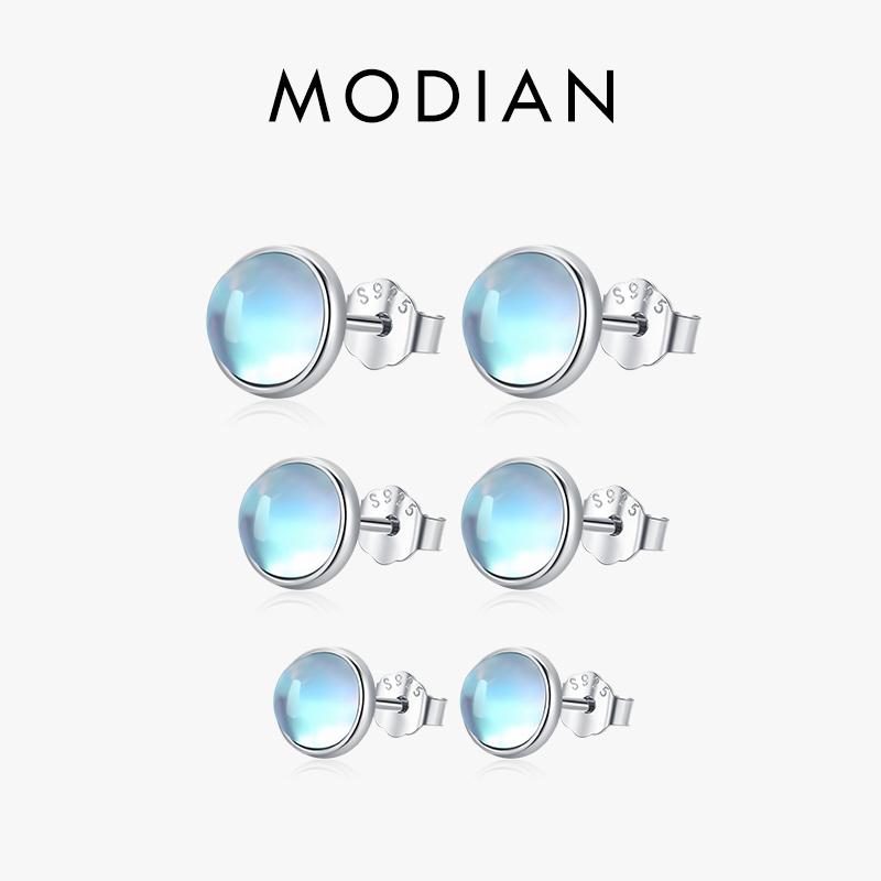 925 Sterling Silver Round Exquisite Moonstone 4 5 6 MM Stud Earrings Platinum Plated Charm Ear Studs For Women Jewelry