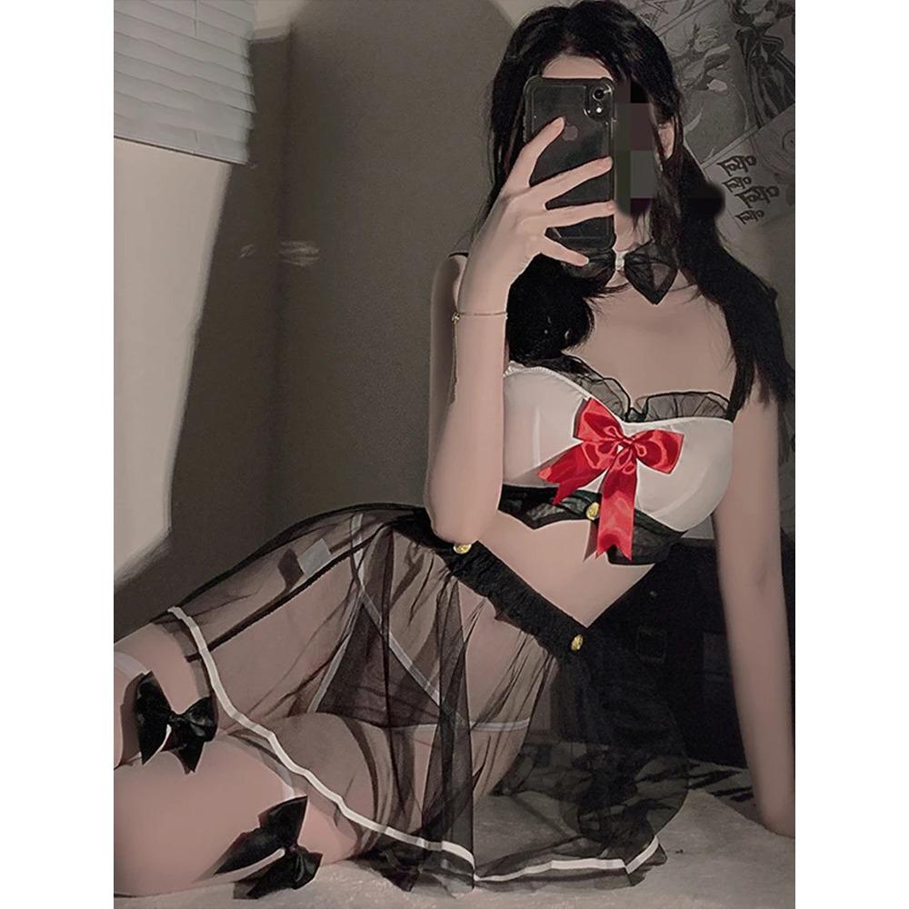 Women Chemise Sexy Lingerie Open Chest Crotchless Short Skirt Lace Transparent Exotic Maid Party Dress Cosplay Erotic Costumes