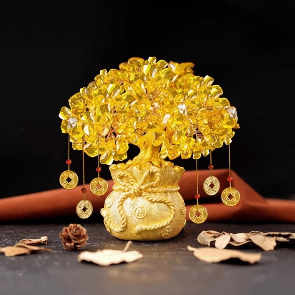 Yellow Crystal Lucky Money Tree Feng Shui Attract Wealth Crystal Wealth Tree Chinese Style Fortune Ornament New Year Decor