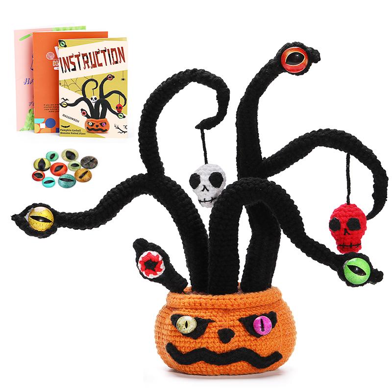 Halloween Pumpkin Monster Potted Plant Crochet Kit for BeginnersCrochet Yarn Crochet Hook Tools Supplies and Easy Video Tutorial