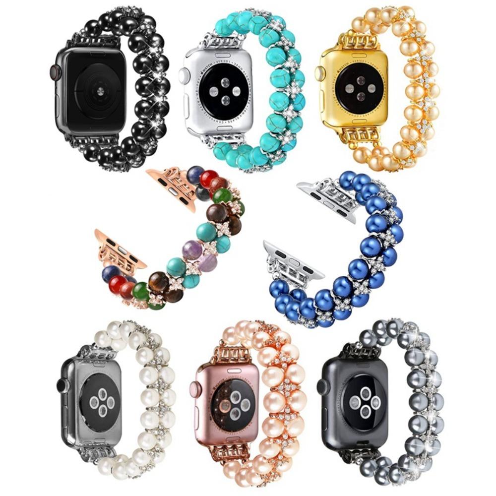 

Ремешок для часов с инкрустацией бриллиантами, инкрустированный жемчугом, ремешок для часов для iWatch 38/40/41 мм для женщин